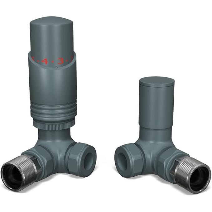 ANTHRACITE THERMOSTATIC RADIATOR VALVES 15MM CORNER LOCKSHIELD VALVE IN ANTHRACITE ACOLOR AND MATT FINISH - CLASSY AND MODERN DESIGN 1/2" X 15MM CORNER RADIATOR VALVES - Image 1
