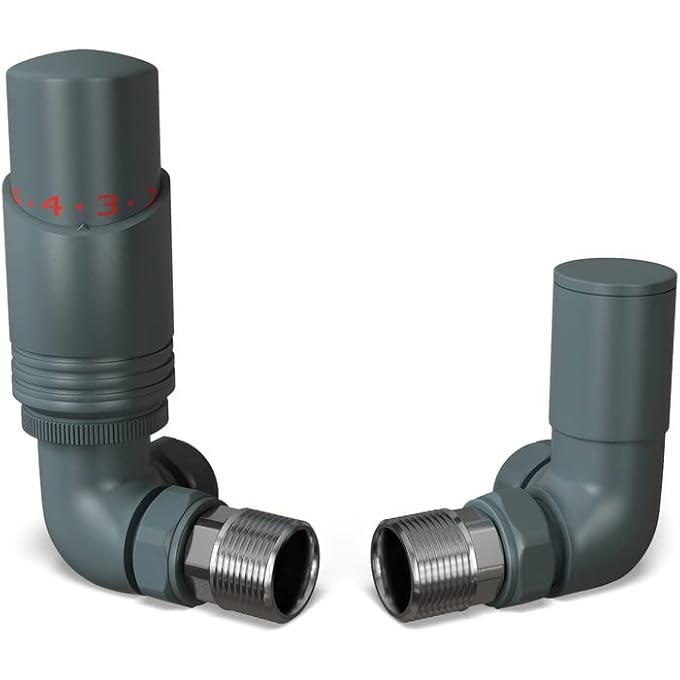 ANTHRACITE THERMOSTATIC RADIATOR VALVES 15MM CORNER LOCKSHIELD VALVE IN ANTHRACITE ACOLOR AND MATT FINISH - CLASSY AND MODERN DESIGN 1/2" X 15MM CORNER RADIATOR VALVES - Image 2