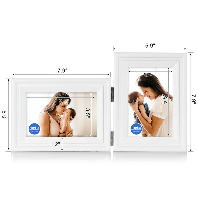 Tamolus 4x6 Double Hinged Picture Frame Folding Photo Frame Horizontal and Vertical in White Pine Wood with Real Glass for Tabletop X2-BAI-HS46 - Image 2