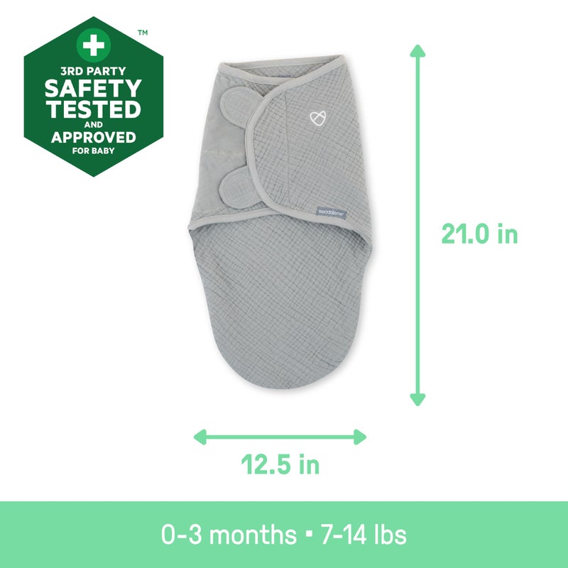 SwaddleMe سوادل مي من إنجنيويتي - سواتر موسلين الأصلية، 100% قطن، حجم صغير/متوسط، للأعمار من 0-3 أشهر، 7-14 رطل، حتى 26 بوصة طول، 1.5 توغ - رمادي - Image 4
