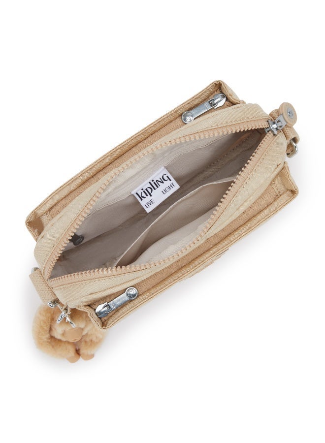 kipling Abanu Mini Crossbody Bag with Adjustable Shoulder Strap Sparkled Beige - Image 4