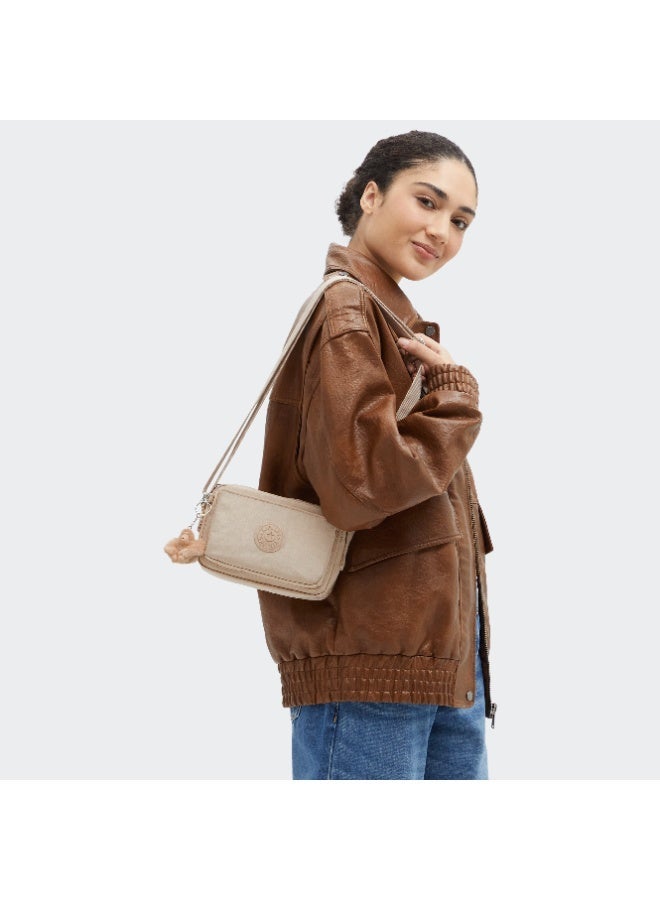 kipling Abanu Mini Crossbody Bag with Adjustable Shoulder Strap Sparkled Beige - Image 3
