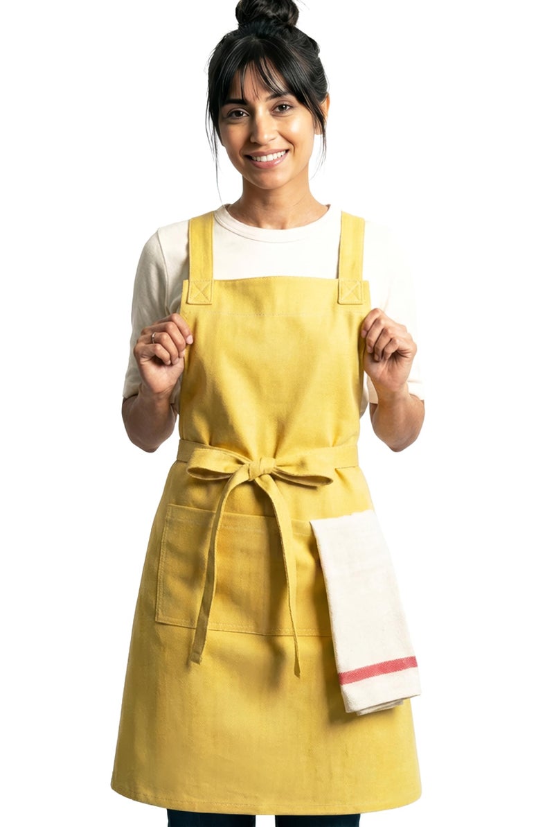 RUSTIQUE LINENS: 100% Cotton Cross-Back Apron with AquaVentism™: Fused Breathable membrane with Water‑Resistance – Kitchen Apron for Cooking, Baking, Cleaning –Pumpkin - Image 1