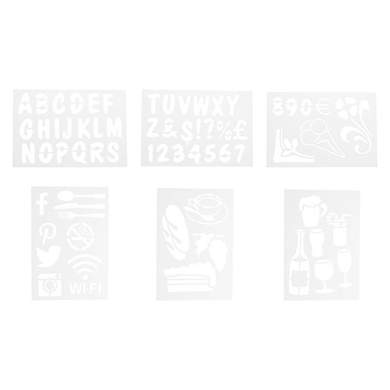 Securit American Metalcraft SECSTN5 Transparent Stencil Set for Restaurant Signage, Assorted Shapes & Letters - Image 4