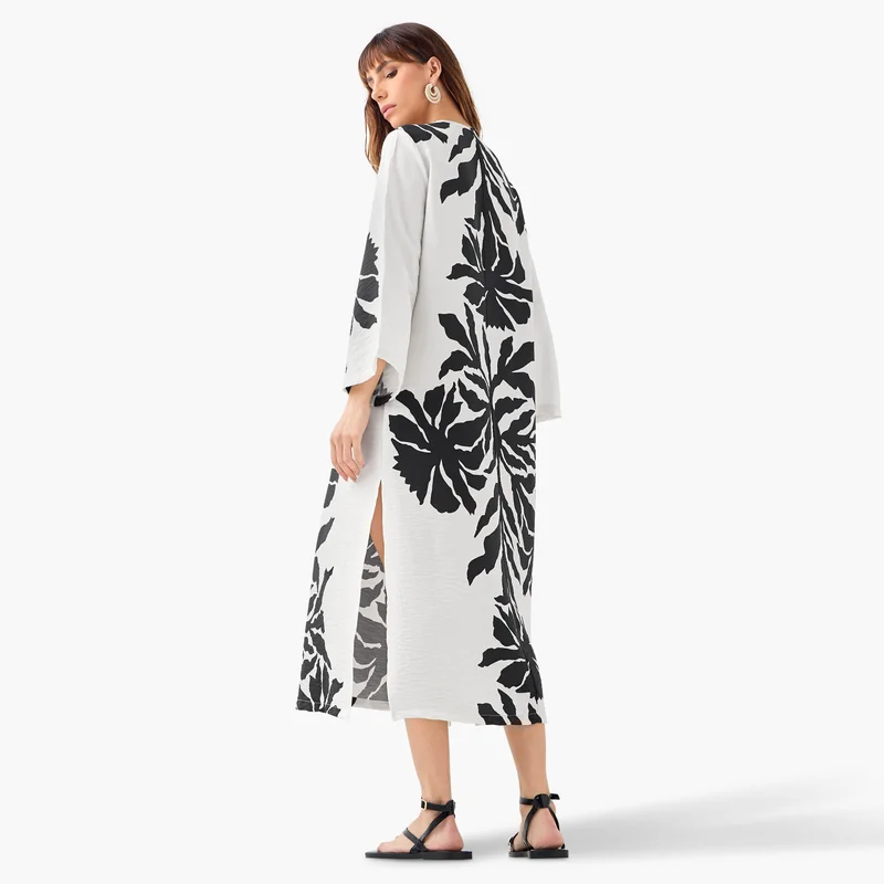 Iconic Iconic Embellished V-neck Dress with Slits and Long Sleeves