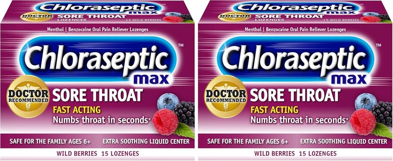 Chloraseptic Max Strength Sore Throat Lozenges Wild Berries 15 Count 2 Pack - Image 1
