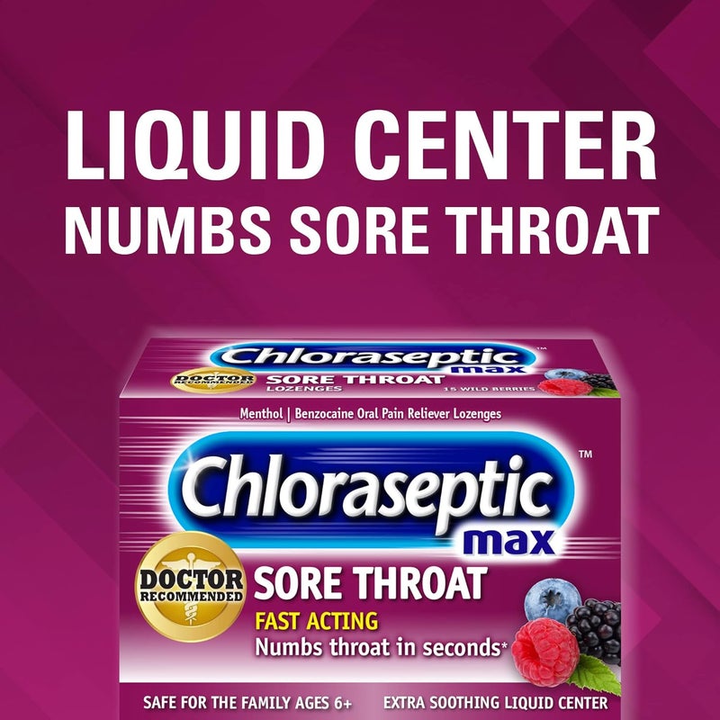 Chloraseptic Max Strength Sore Throat Lozenges Wild Berries 15 Count 2 Pack - Image 3