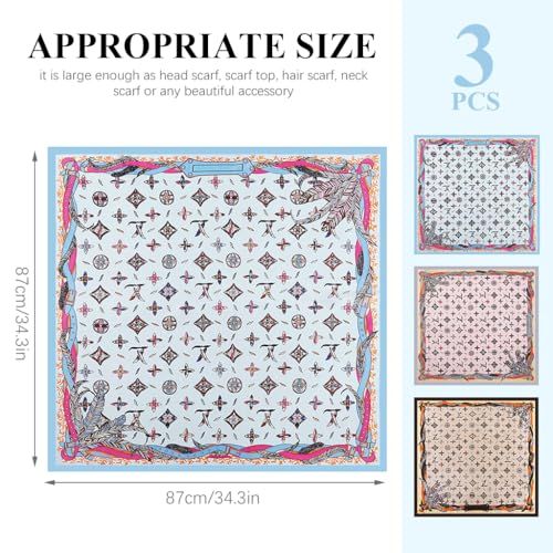 PALAY® 3PCS 35 In Square Head Scarf for Women Fashion Printed Headscarf Polyester Ice Silk Satin Scarf Scarves Elegant Neck Scarves - Image 2
