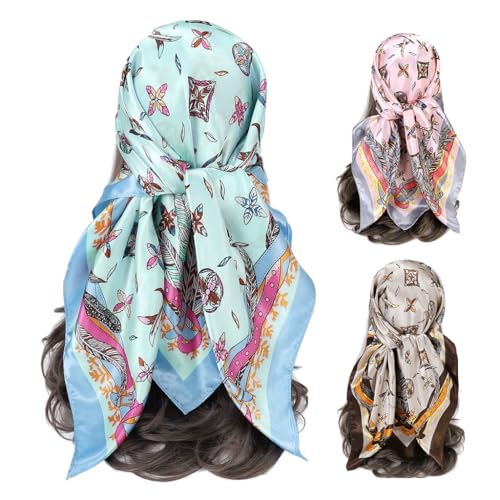 PALAY® 3PCS 35 In Square Head Scarf for Women Fashion Printed Headscarf Polyester Ice Silk Satin Scarf Scarves Elegant Neck Scarves - Image 1