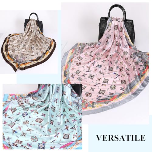 PALAY® 3PCS 35 In Square Head Scarf for Women Fashion Printed Headscarf Polyester Ice Silk Satin Scarf Scarves Elegant Neck Scarves - Image 5