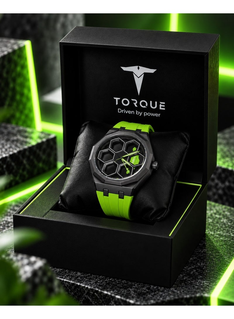 VOGUE VENUE TORQUE SERIES LUXUARY CAR SPINNER WHEEL WATCHES WITH GREEN STRAP BY VOGUE VENUE - Image 1