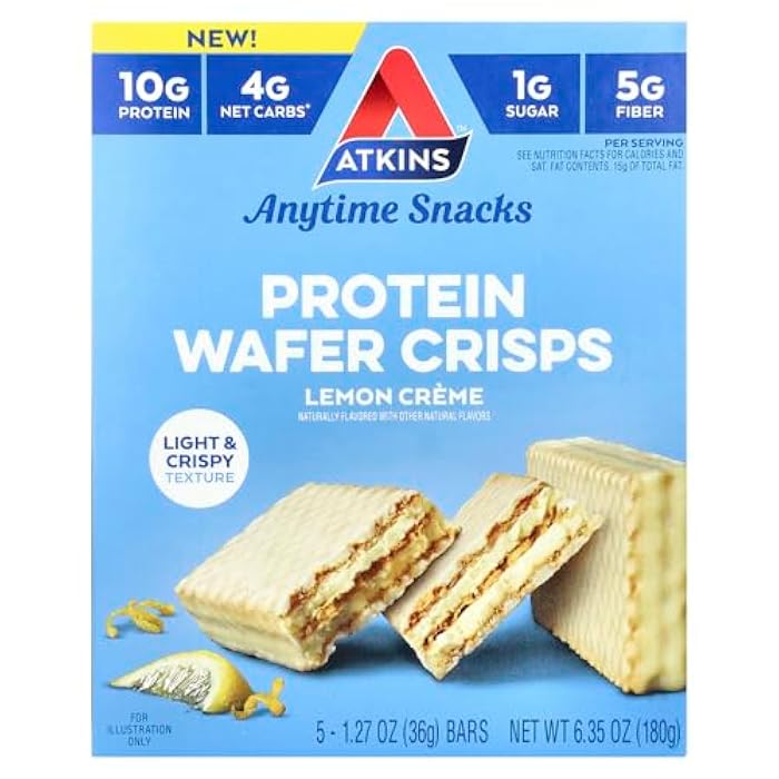 Atkins وجبات خفيفة من أتكينز، رقائق الوافر البروتينية، كريمة الليمون، 5 ألواح، 1.27 أونصة (36 جرام) لكل منها - Image 1