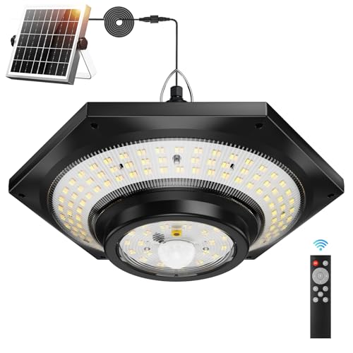 FabStyl Solar Indoor Outdoor Shed Light with 4000LM, Upgrade 228 LED Solar Pendant Light Daytime Available with Motion Sensors 3 Color Temperature Remote Control for Gazebo,Shed, Garage, Barn - Image 1
