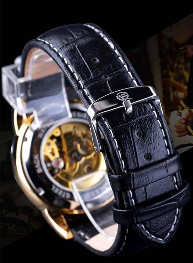 FORSINING Forsining Men's Automatic Mechanical Watch - Gold-Tone Case with White Skeleton Dial & Black Strap, Self-Winding Movement, Modern Mechanical Design for Business & Casual Wear  - Image 4