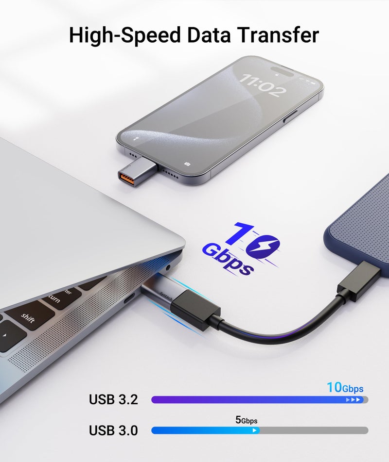 Syntech USB C to USB Adapter (2 Pack), 10Gbps USB3.2 Gen 2 Fit Side by Side, Type C Male to A 3.2 Female Adapter Compatible with iPhone 17e 17 Pro Max/iPad/iMac/MacBook Pro & Thunderbolt 4/3 Devices - Image 2