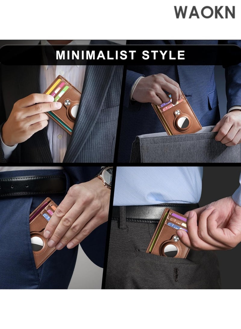 WAOKN The Slim Minimalist Wallet redefines convenience and security with its sleek, low-profile design, perfect for front-pocket carry. Made from premium-grade materials,. Its RFID-blocking technology protects your credit cards and personal data from unauthorized scans, keeping your sensitive information safe from digital theft.(Brown） - Image 3