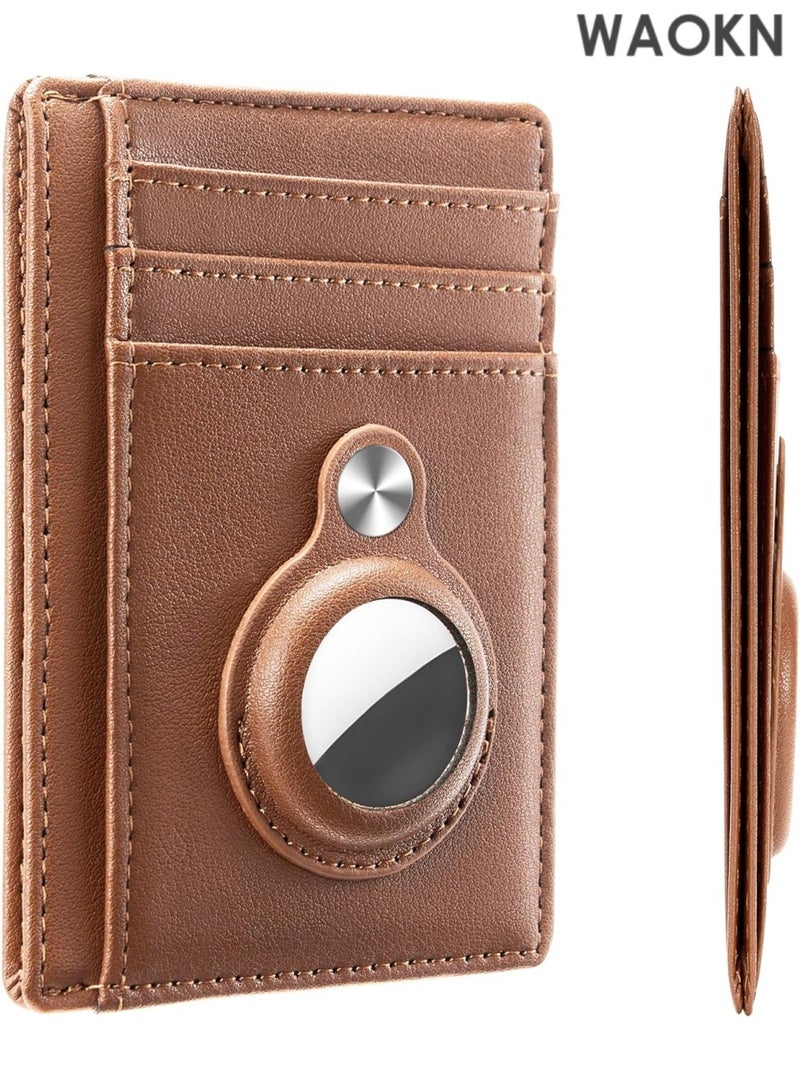 WAOKN The Slim Minimalist Wallet redefines convenience and security with its sleek, low-profile design, perfect for front-pocket carry. Made from premium-grade materials,. Its RFID-blocking technology protects your credit cards and personal data from unauthorized scans, keeping your sensitive information safe from digital theft.(Brown） - Image 1