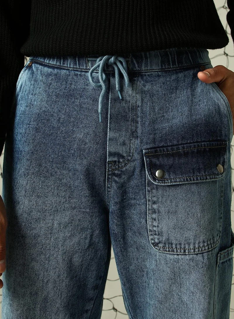 هوبرهولمي Men's Indigo 100% Cotton Distressed Full Length Loose Fit Jeans