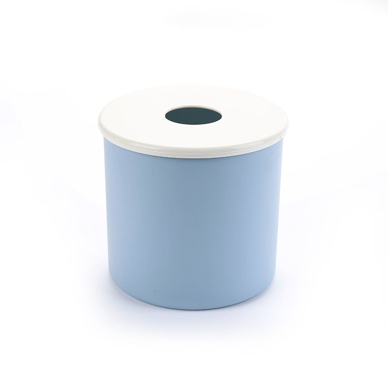 Generic Tissue Box Creative Household Plastic Round Roll Paper Tube Office Desk Tissue Storage Paper Box Factory Direct Sales Blue 