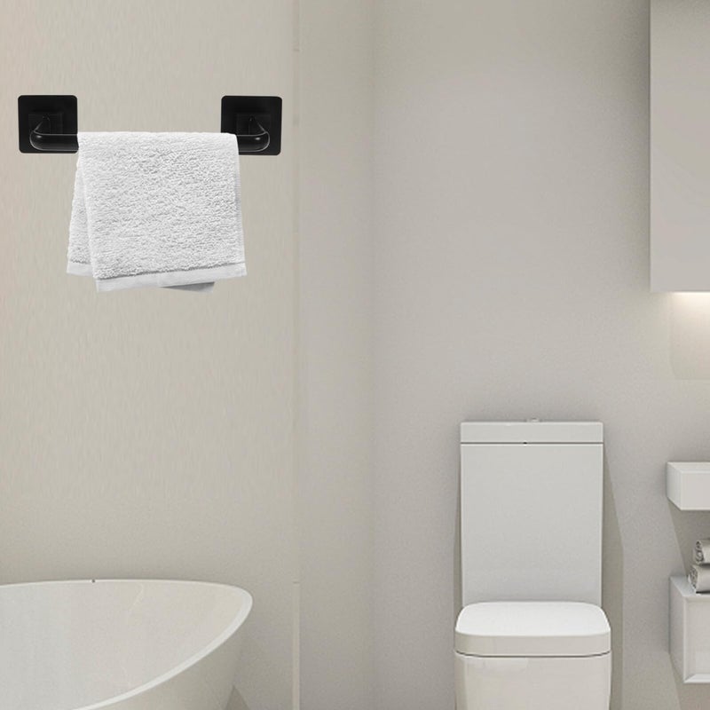 Black Self Adhesive Towel Bar Holder PP Material Wall Mount Shelf No Drilling Easy Installation - Image 4