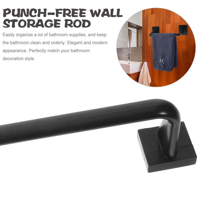 Black Self Adhesive Towel Bar Holder PP Material Wall Mount Shelf No Drilling Easy Installation - Image 3