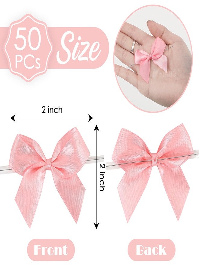 AIMUDI Baby Pink Satin Bows 2" Satin Bow for Gift Wrapping Small Bows with Twist Ties Premade Ribbon Bow for Crafts Cake Pop Treat Bags Wedding Bridal Shower Birthday Party Easter Decoration, 50 PCs - Image 2