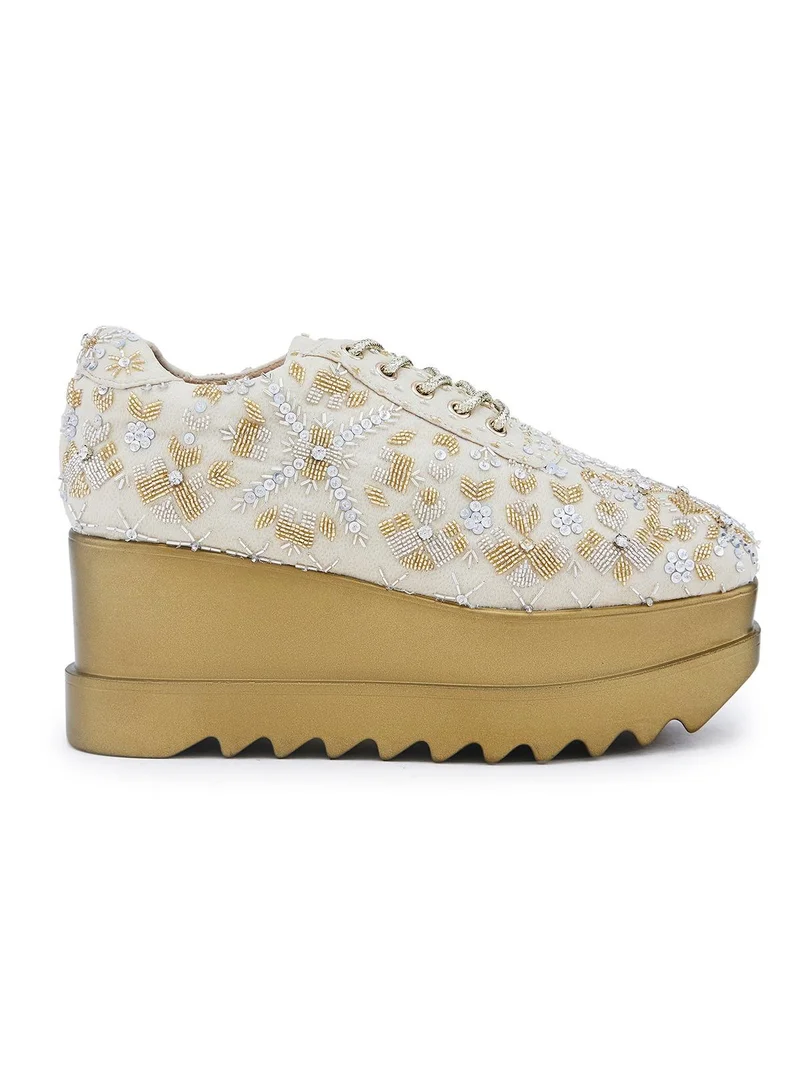 Anaar Anaar Kaleera Drop WEDGE SNEAKERS, Womens Festive, Special Occasion and Partywear Premium Shoes