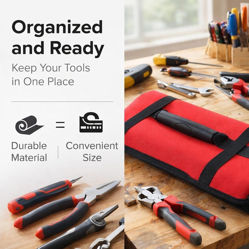 Portable Tool Bag Organizer, Multifunction Electricians Toolkit Pouch, 13.8x5.9 Inch Red - Durable 600D Polyester, Multiple Pockets, Compact Storage for Car and Garage (Red) - Image 3
