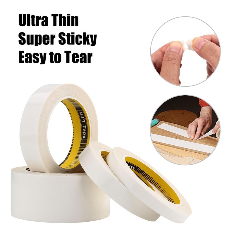 LLPT شريط نجارة مزدوج الجوانب LLPT 1" x 90 قدم كل 2 عبوة شريط لاصق مزدوج الوجه لمتخصصي النجارة قابل للإزالة بدون بقايا للخشب قالب (WT1090W2) - Image 2