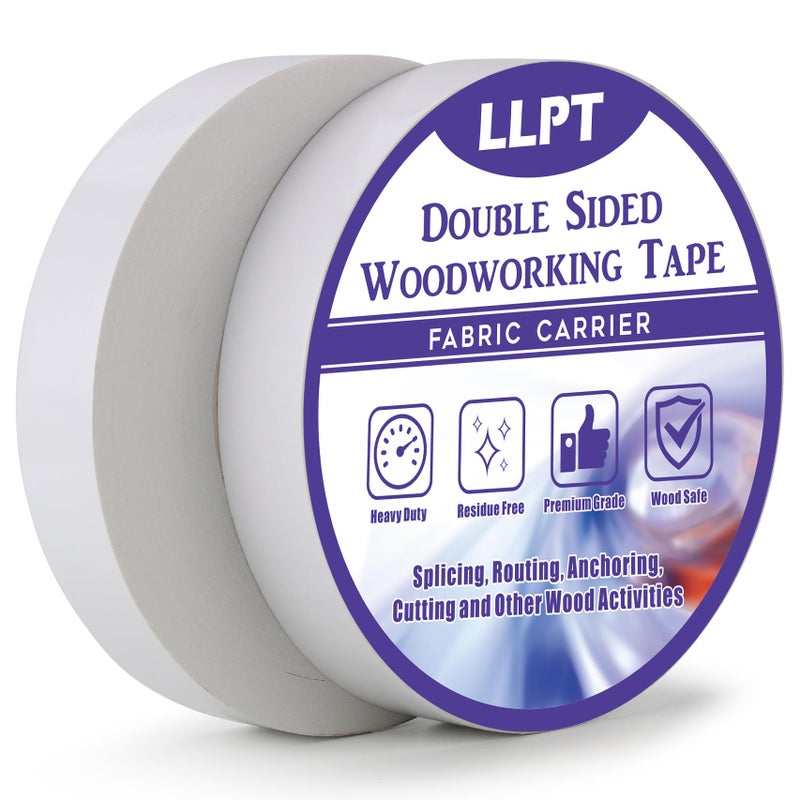 LLPT شريط نجارة مزدوج الجوانب LLPT 1" x 90 قدم كل 2 عبوة شريط لاصق مزدوج الوجه لمتخصصي النجارة قابل للإزالة بدون بقايا للخشب قالب (WT1090W2) - Image 1