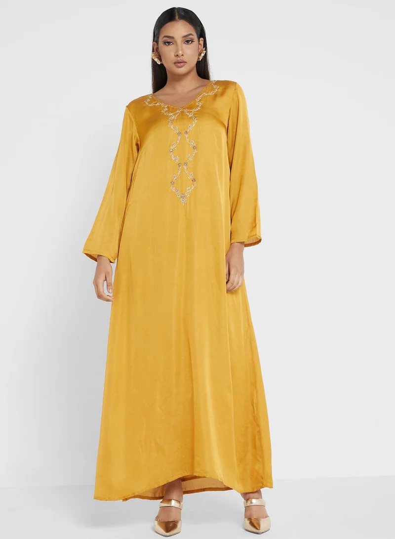 KASHKHA Embellished Belted Jalabiya