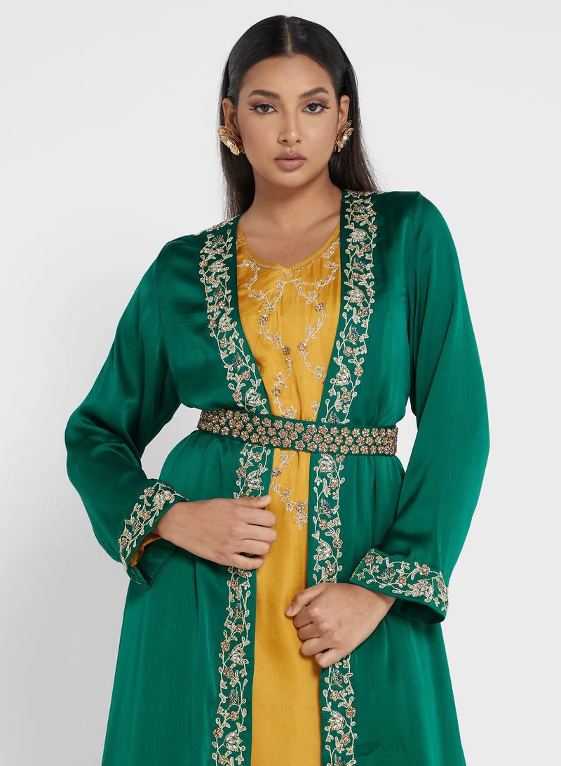 KASHKHA Embellished Belted Jalabiya