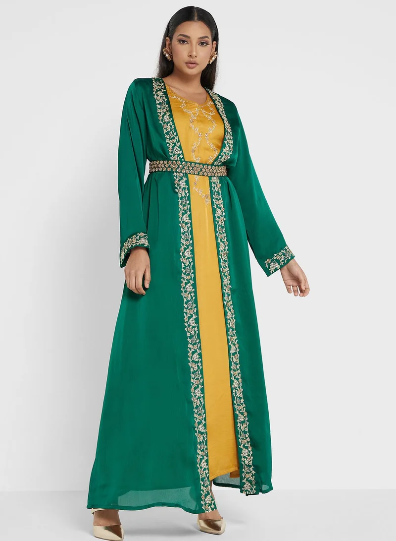 KASHKHA Embellished Belted Jalabiya