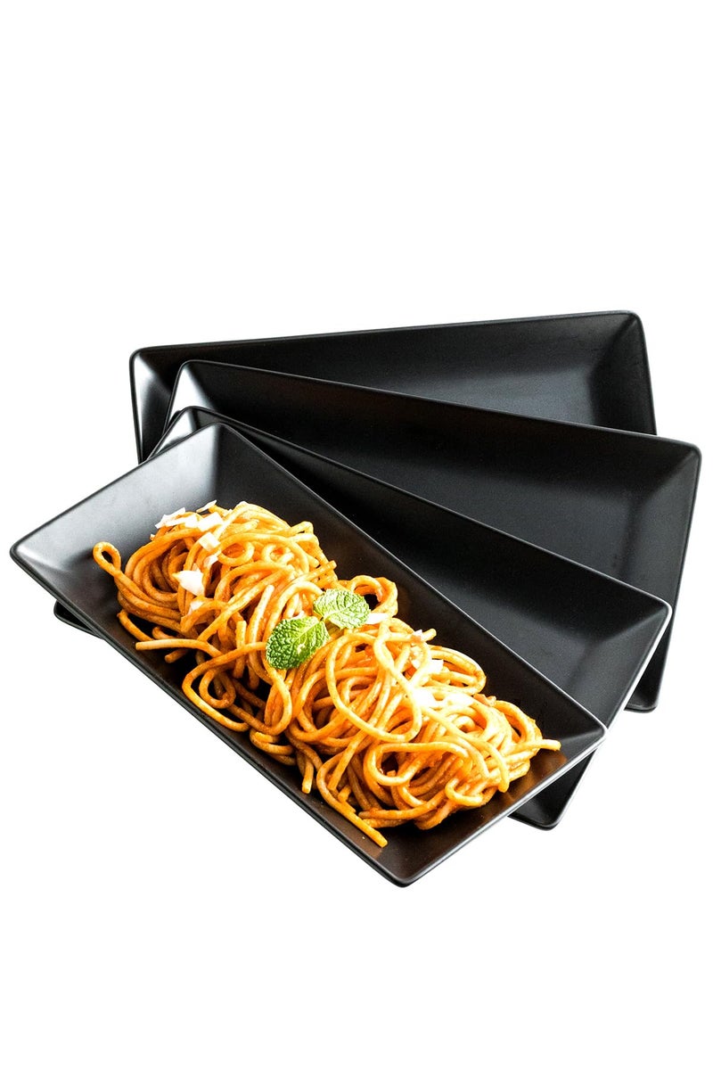 LAUCHUH Serving Platters 10 Porcelain Serving Tray Sushi Plates Rectangular Platters for Halloween Gifts Sushi Dessert Cake Appetizers Meat Microwave and Dishwasher Safe Set of 4 Black