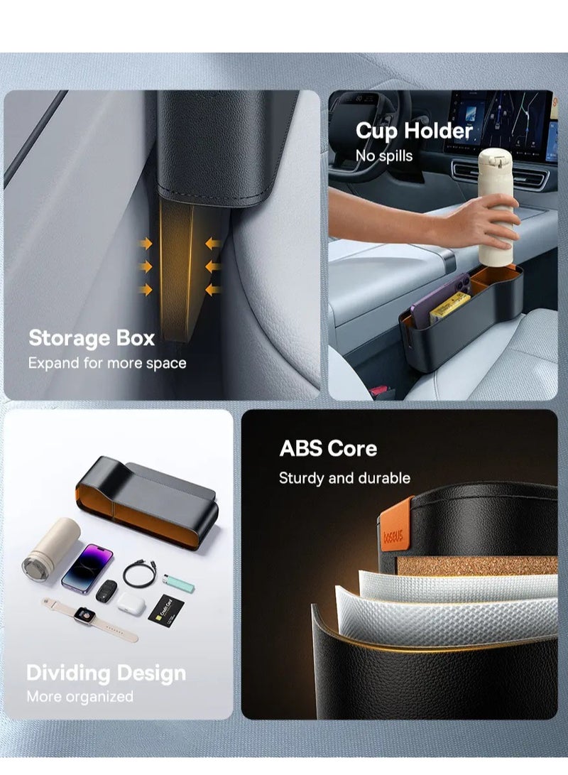 Baseus Car Seat Gap Organizer with Cup Holder | Front Seat Console Storage Box for Cell Phones, Keys, Coins, Cards, Wallets, Sunglasses & Drink Bottles | Perfect for Driver & Passenger Side | Essential Car Accessory for a Tidy Interior | Universal Fit for All Vehicles Durable | Stylish & Functional Car Organizer (Frosted Grey) - Image 4