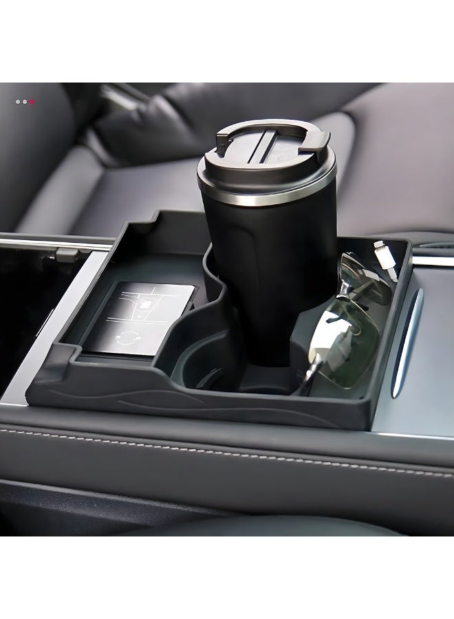 HPS Central Console Silicone Cup Holder for Tesla Model Y – Dual-Tone Gray & Black | Anti-Slip, Spill-Resistant Design - Image 2