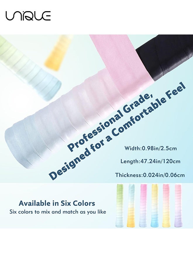 Unique 6 Pack Tacky Tennis Racket Grip Tape, Non-Slip Absorbent Tennis Grips Tape, Gradient Color Tennis Racket Grip Tape for Tennis, Pickleball, Badminton, Golf, Baseball Bat - Image 2