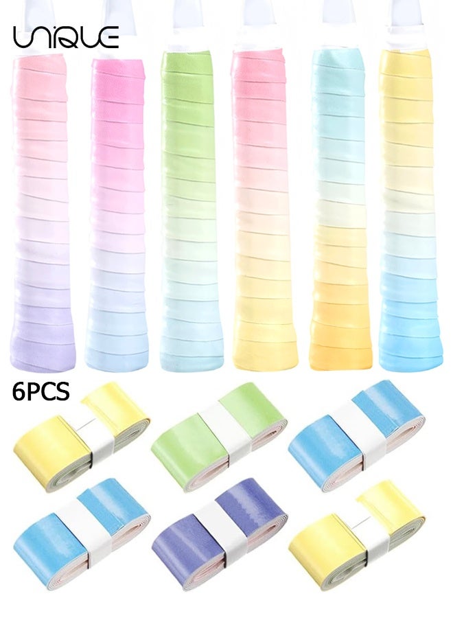 Unique 6 Pack Tacky Tennis Racket Grip Tape, Non-Slip Absorbent Tennis Grips Tape, Gradient Color Tennis Racket Grip Tape for Tennis, Pickleball, Badminton, Golf, Baseball Bat - Image 1