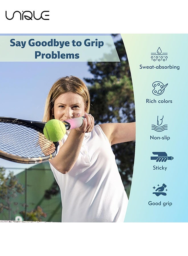 Unique 6 Pack Tacky Tennis Racket Grip Tape, Non-Slip Absorbent Tennis Grips Tape, Gradient Color Tennis Racket Grip Tape for Tennis, Pickleball, Badminton, Golf, Baseball Bat - Image 4