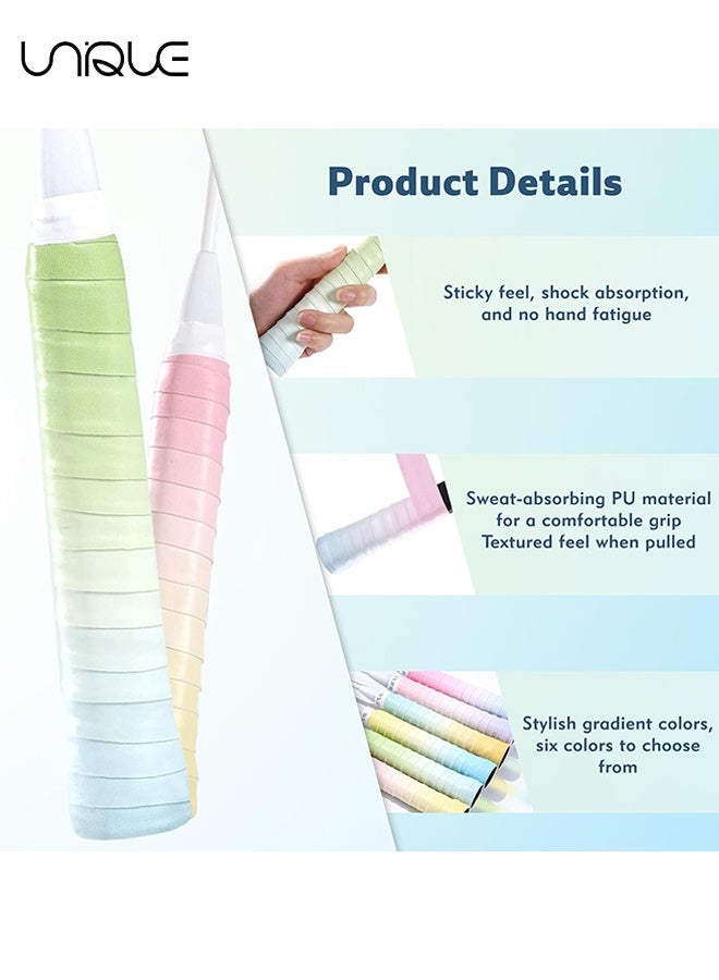 Unique 6 Pack Tacky Tennis Racket Grip Tape, Non-Slip Absorbent Tennis Grips Tape, Gradient Color Tennis Racket Grip Tape for Tennis, Pickleball, Badminton, Golf, Baseball Bat - Image 5
