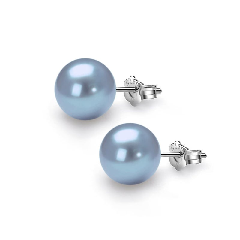 HIGHSPARK 925 Silver Classic Pearl Earrings for Women | 92.5 Sterling Silver & Brilliant Lustre Pearls | Lovely Gift for Women - Pearl Light Blue 10mm - Image 4