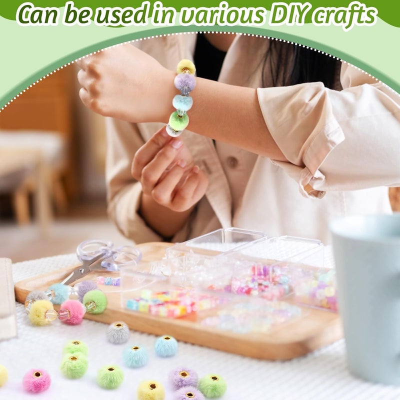 50 Plush Balls and Transparent Spacer Beads Set for Pencil Case Keychain Bracelet White Red Green - Image 5