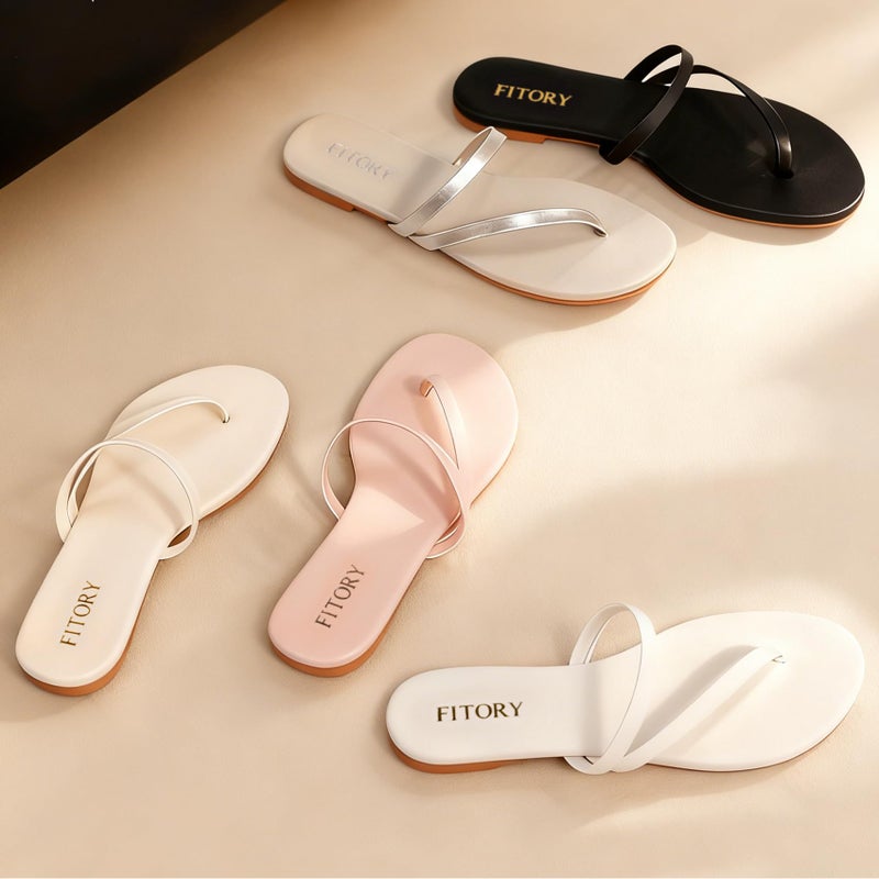 FITORY Womens Flip Flops, Strappy Open Toe Flat Sandals for Summer 2026, Lightweight and Comfortable Slides for Beach and Casual Walking, Indoor and Outdoor Black Size 9 - Image 3