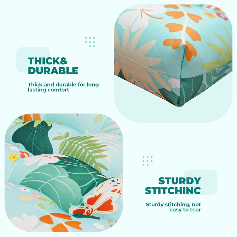 DANGHOOGY Wicker Chair Cushions, Waterproof Outdoor Loveseat Cushions for Patio Furniture, Tufted Wicker Furniture Cushions, 1 Loveseat and 2 U-Shaped Cushions (Cyan Flower) - Image 5