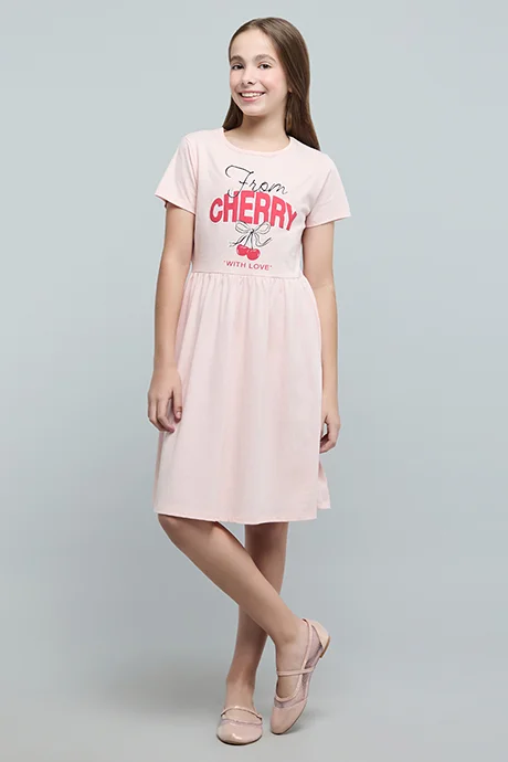 أر أند بي Typography Print Fit & Flare Dress with Short Sleeves
