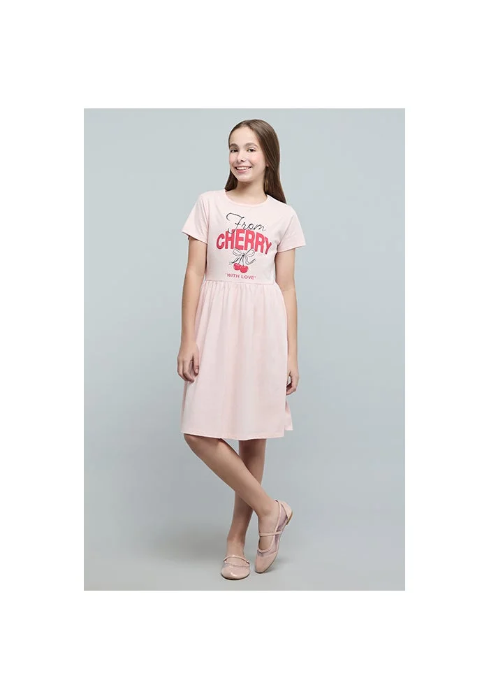 أر أند بي Typography Print Fit & Flare Dress with Short Sleeves