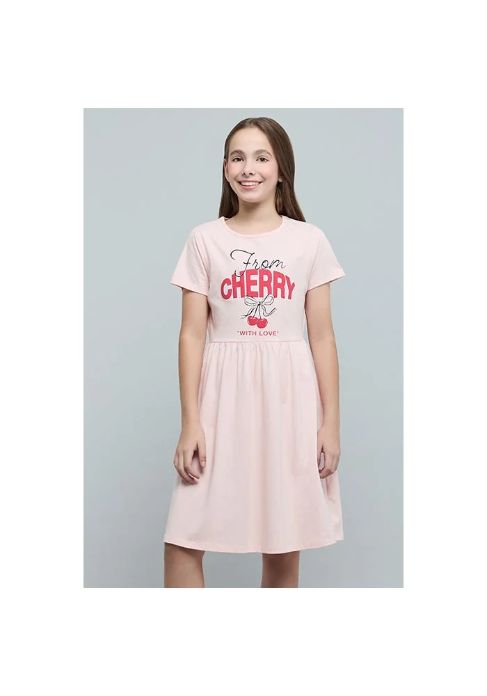 أر أند بي Typography Print Fit & Flare Dress with Short Sleeves