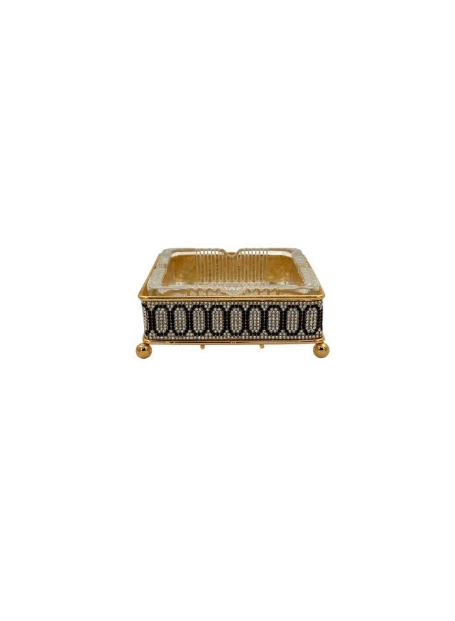 B&D Luxury Square Ashtray with Gold Metallic Frame – Decorative Table Ash Holder for Home and Office - Image 3