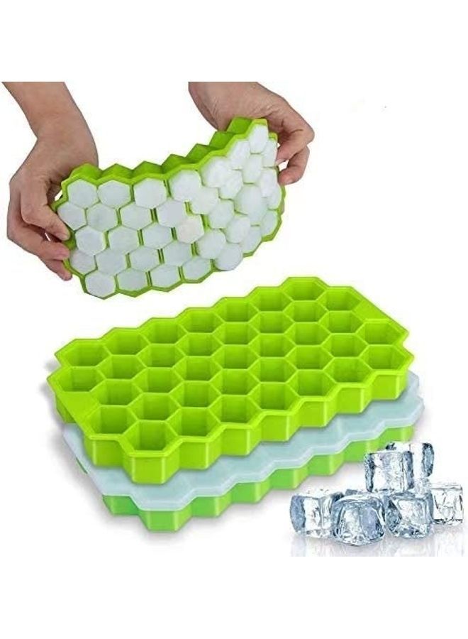 NIBEMINENT 2-Piece Silicone Ice Cube Tray Set With Plastic Lids Green One Size - Image 1