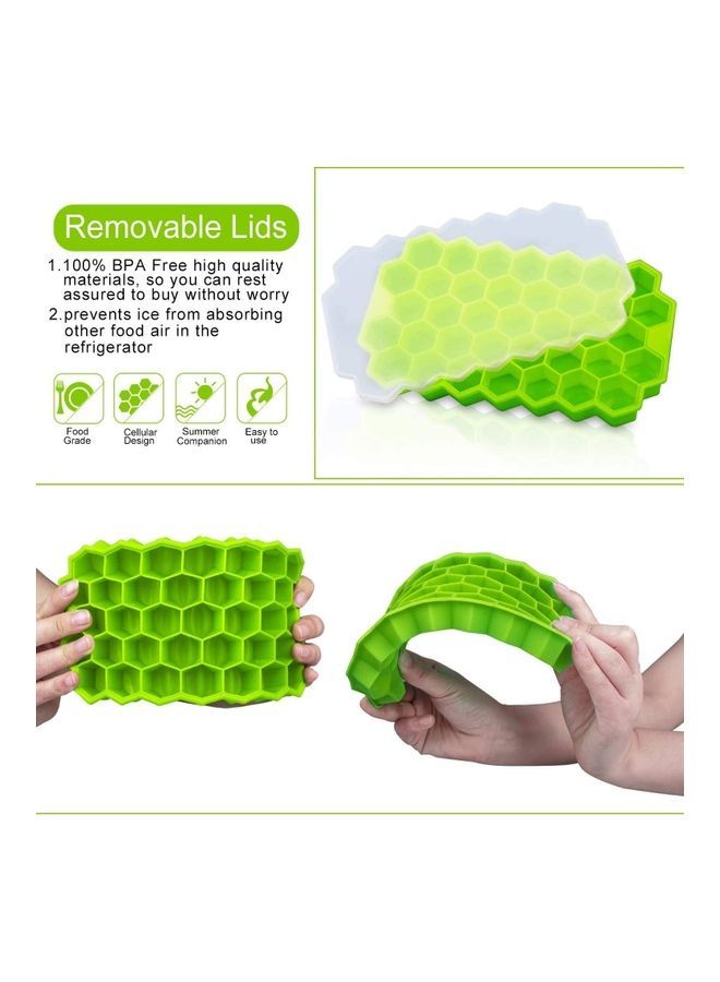NIBEMINENT 2-Piece Silicone Ice Cube Tray Set With Plastic Lids Green One Size - Image 4
